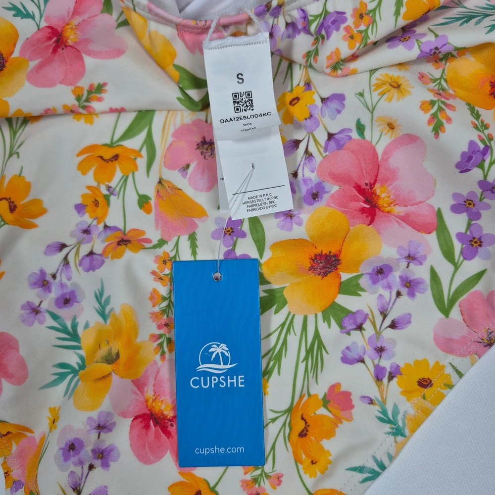 Cupshe Floral Ruched One Piece Swimsuit‎ Multi Color Ruffle Keyhole Small - Picture 7 of 11